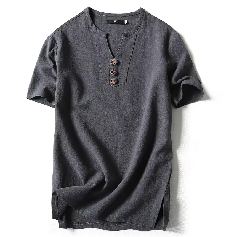T-shirt en lin et coton à manches courtes pour homme 2026 – Léger et décontracté – Hauts et t-shirts