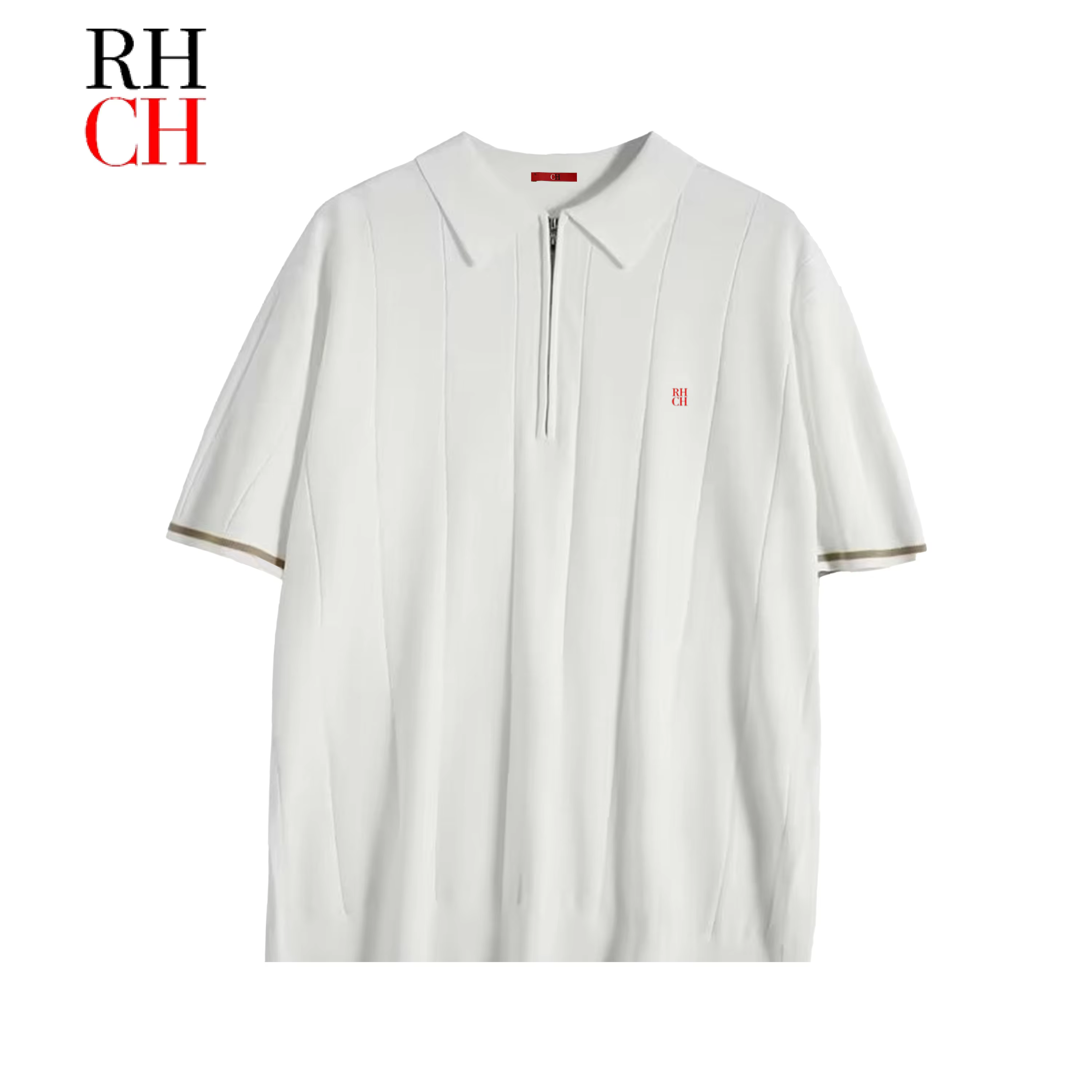 Polo à manches courtes pour homme RHCH avec col demi-zip, broderie mini rouge RHCH audacieuse sur la