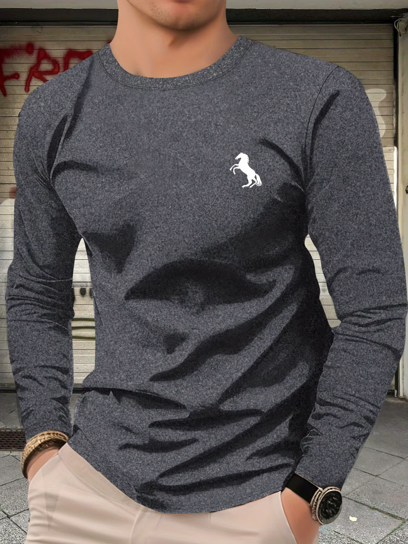 T-shirt à manches longues pour hommes, 100% pur coton, ample et confortable, décontracté, tendance,