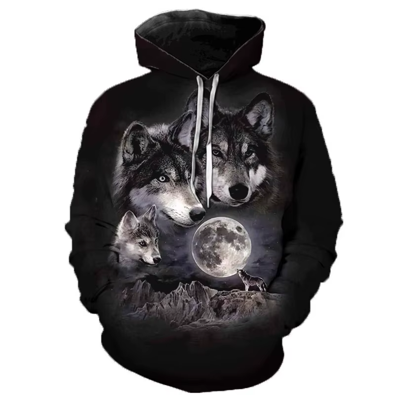 3D loup sweat à capuche pour homme à capuche Animal loup imprimé sweat à capuche survêtements homme/