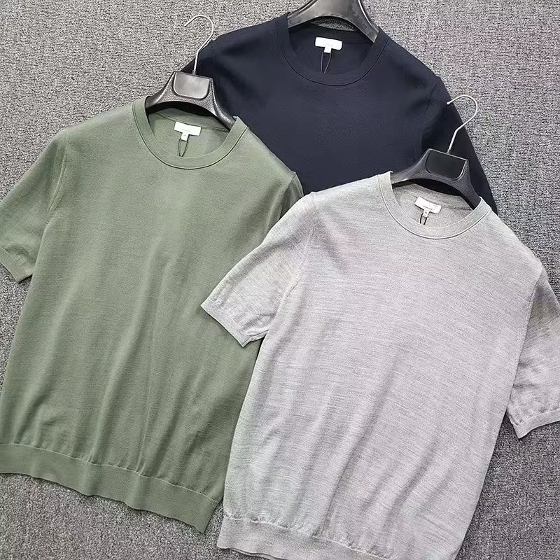 T-shirt à manches courtes et col rond pour hommes, 100% laine mérinos, haut ultra fin, t-shirts en t