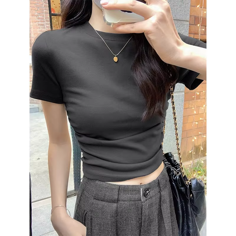 T-Shirt à manches courtes et col rond pour femmes, polyvalent, coupe cintrée, couche inférieure, vêt