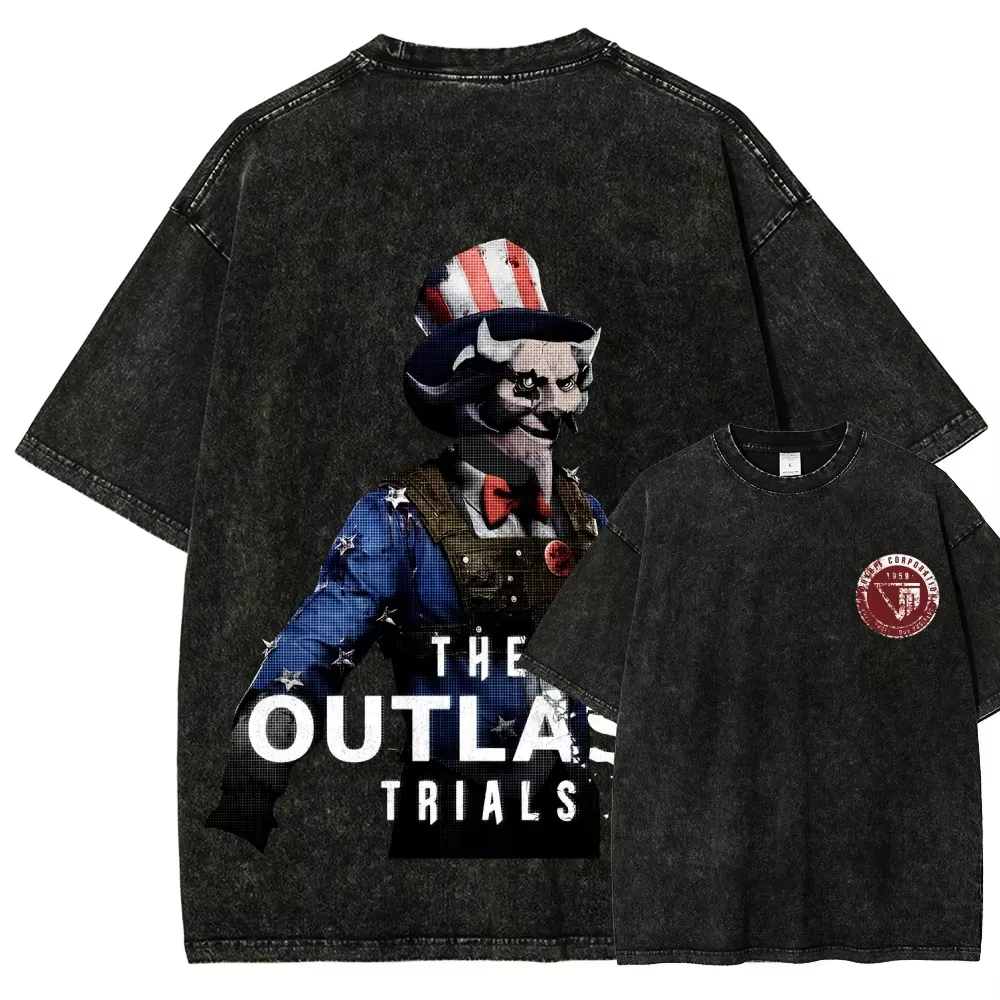 T-shirt The Outlast Trials, style vintage délavé, motif de jeu d'horreur, unisexe, coupe oversize, c