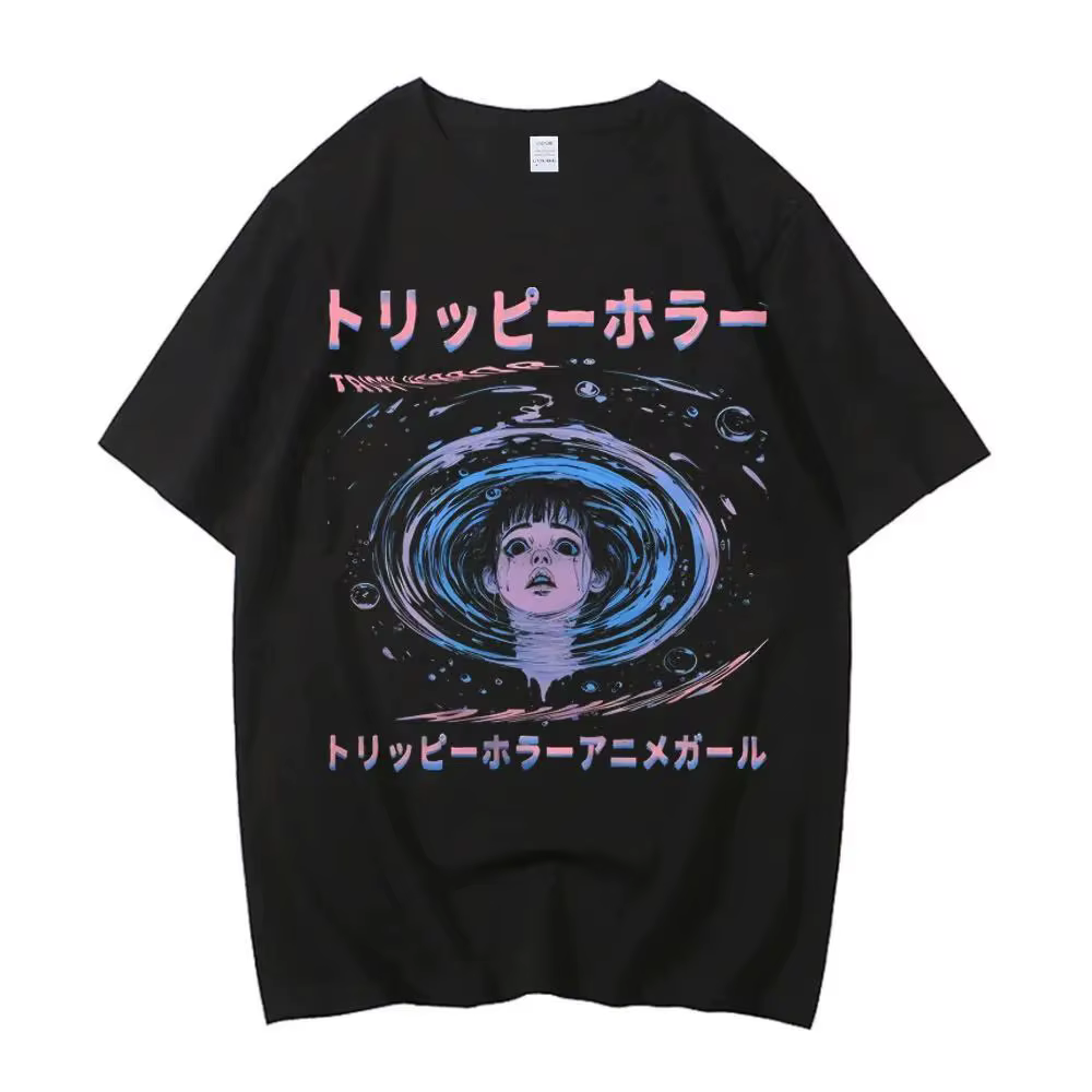 Chemise Junji Ito Y2k, vêtements coréens, hauts à imprimé graphique vintage, col rond, t-shirts esth