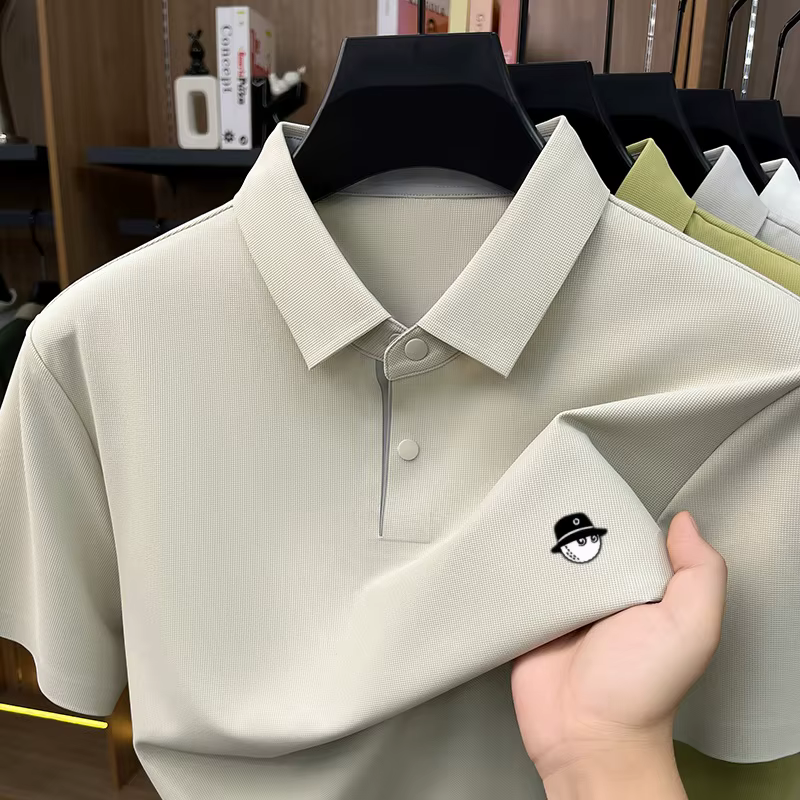 Nouveau Polo Homme Luxe Été Respirant Soie Glacée Séchage Rapide Manches Courtes Business Quotidien