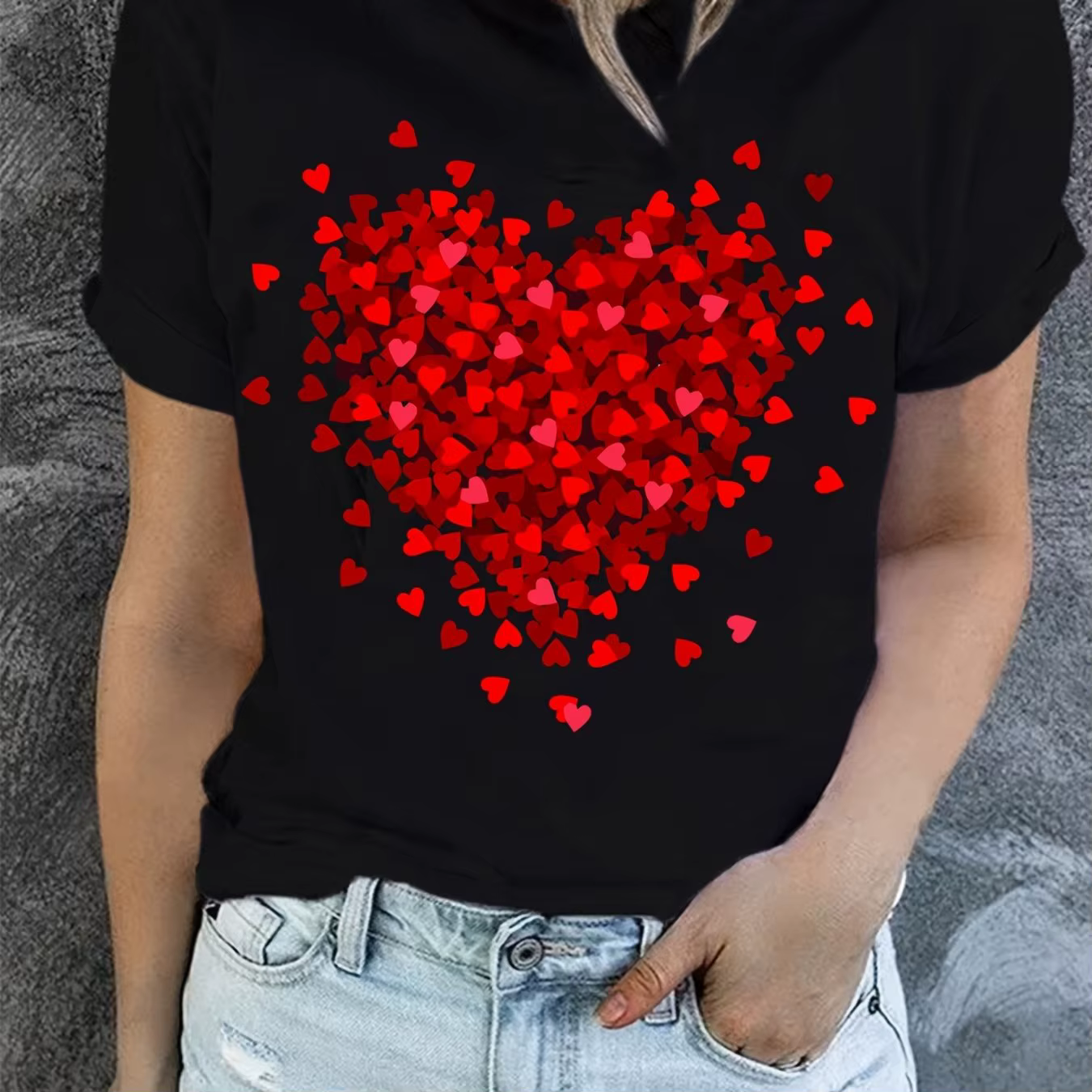 T-Shirt imprimé cœur pour cadeaux de saint-valentin, T-Shirt à manches courtes à col rond, hauts déc