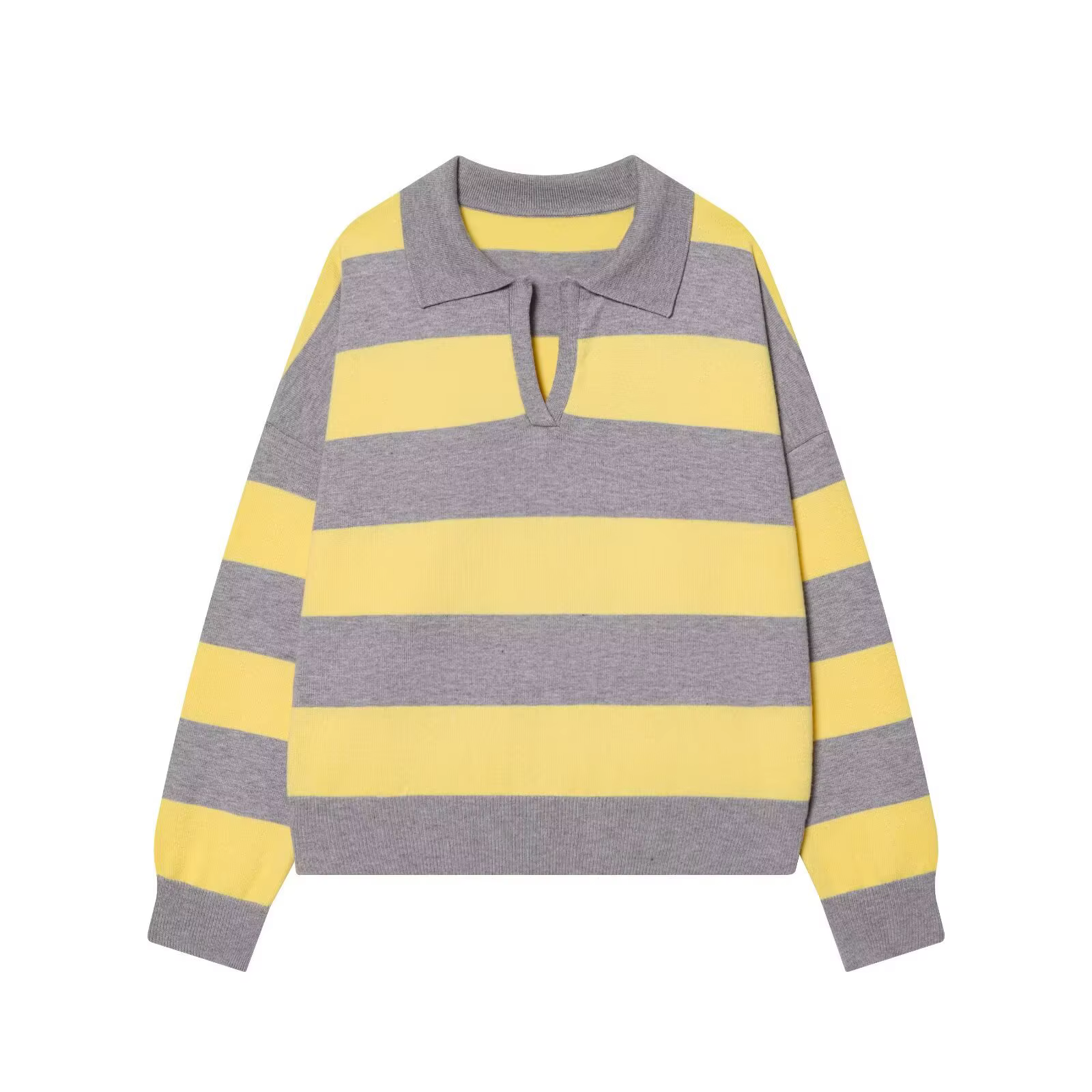 Nouvelle Arrivée Hiver – Pull Tricoté à Col Polo Rayé à Manches Longues – Style Décontracté Conforta