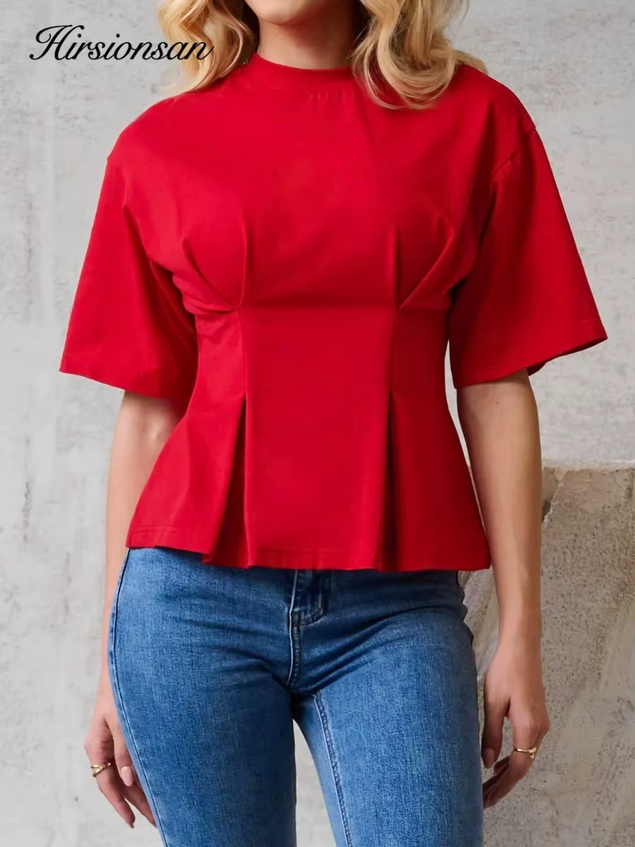 Hirsionsan T-shirt en coton élégant pour femme, collection été 2026, coupe oversize, basique, décont