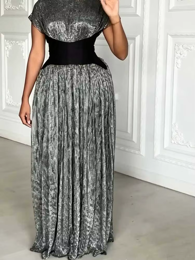 Robes noires pour femmes, robe de soirée élégante à manches courtes pour femmes rondes, robe longue
