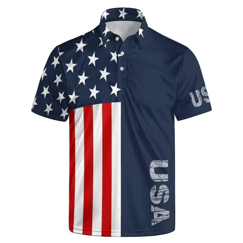 Polo pour Homme 2026 Tendance Motif Drapeau USA Impression 3D Manches Courtes T-shirt Vente Chaude S