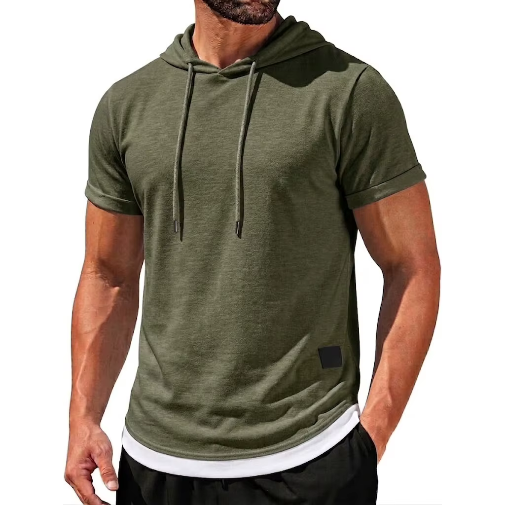 Haut à capuche d'été à manches courtes pour homme, T-shirt décontracté fin, pull léger respirant, sw