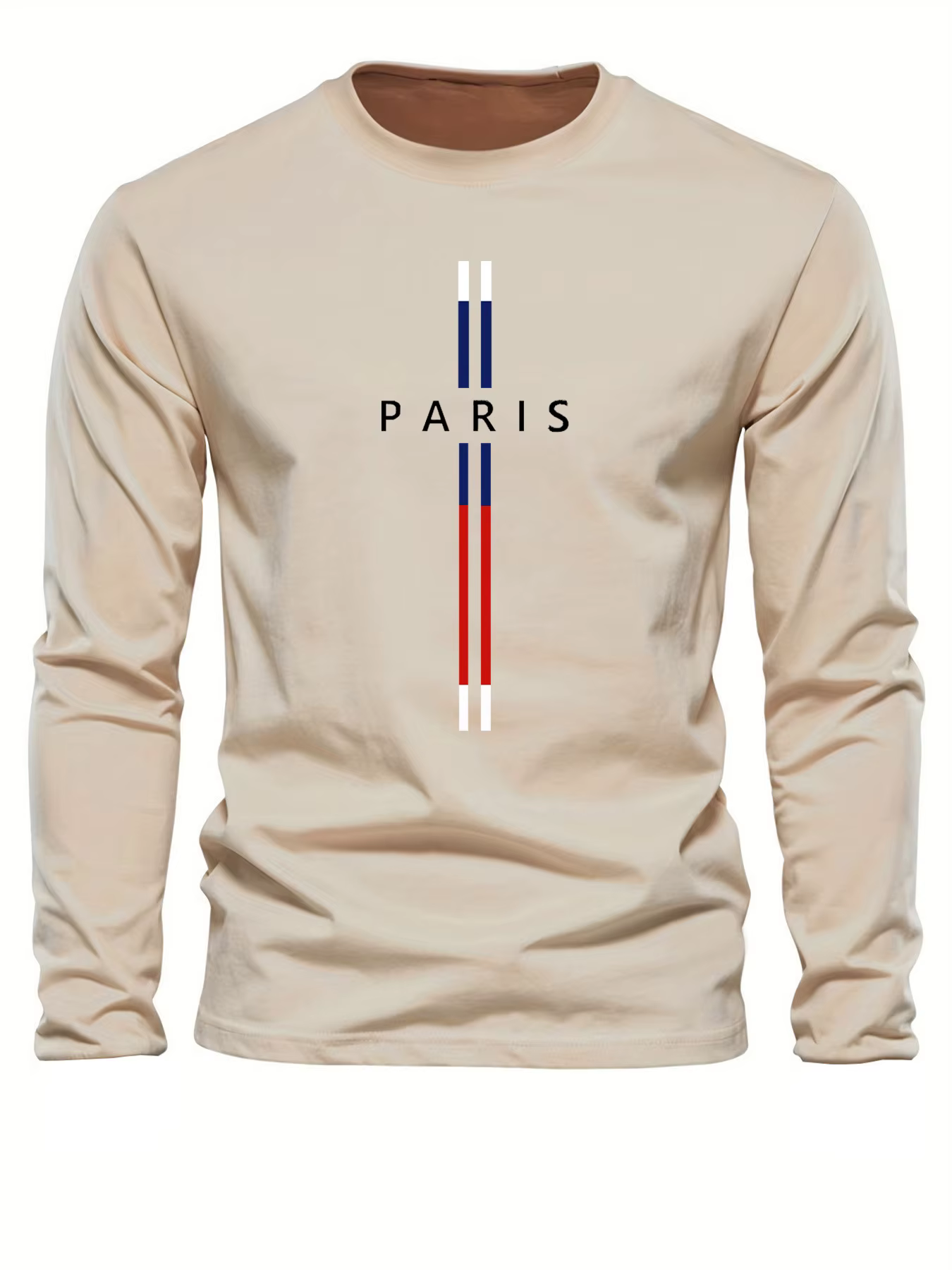 T-shirt à manches longues pour homme, col rond, imprimé graphique Paris Letter, 100% coton pur, ampl