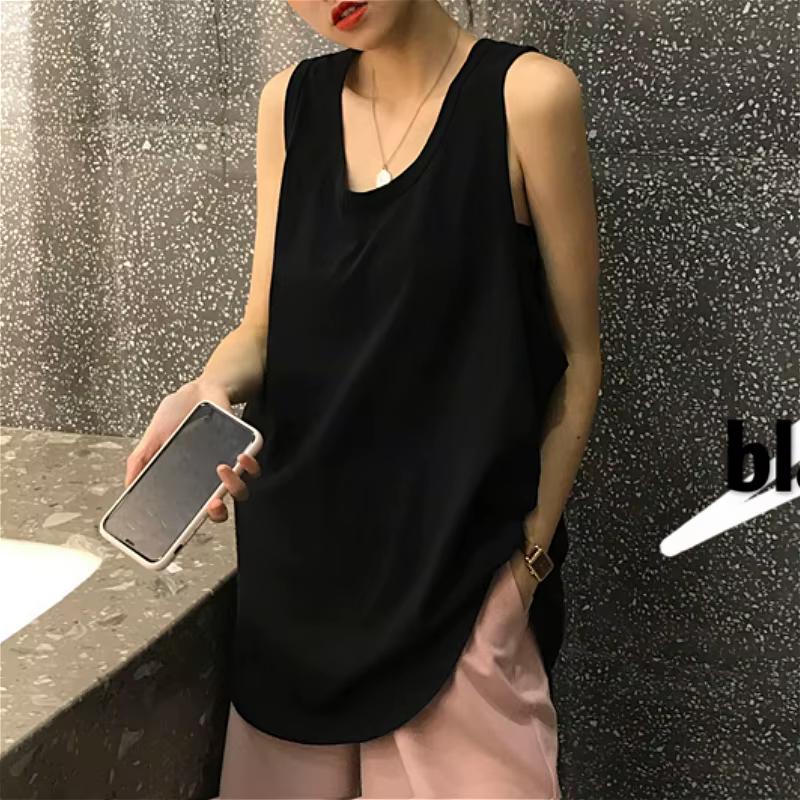 Débardeur Chic Coréen pour Femme, Couleur Unie, Simple, Basique, Assressenti, Fibres Précieuses, Dou