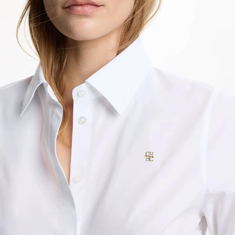 Nouvelle chemise blanche boutonnée pour femme, emblème CH, manches longues, chemisier de bureau, for