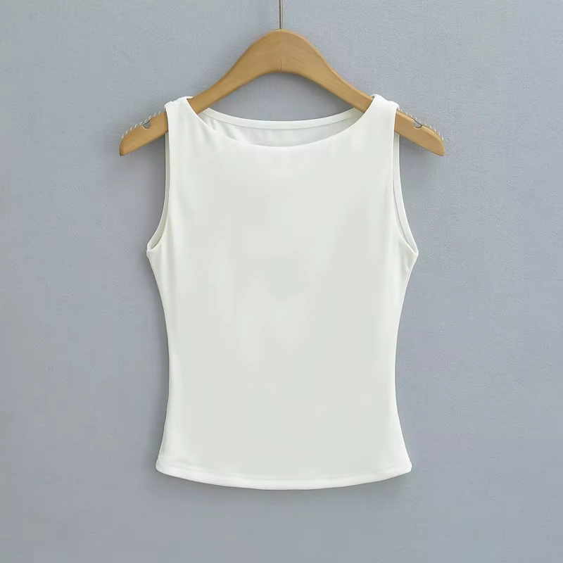 Débardeur moulant doux à col bateau double couche pour femme