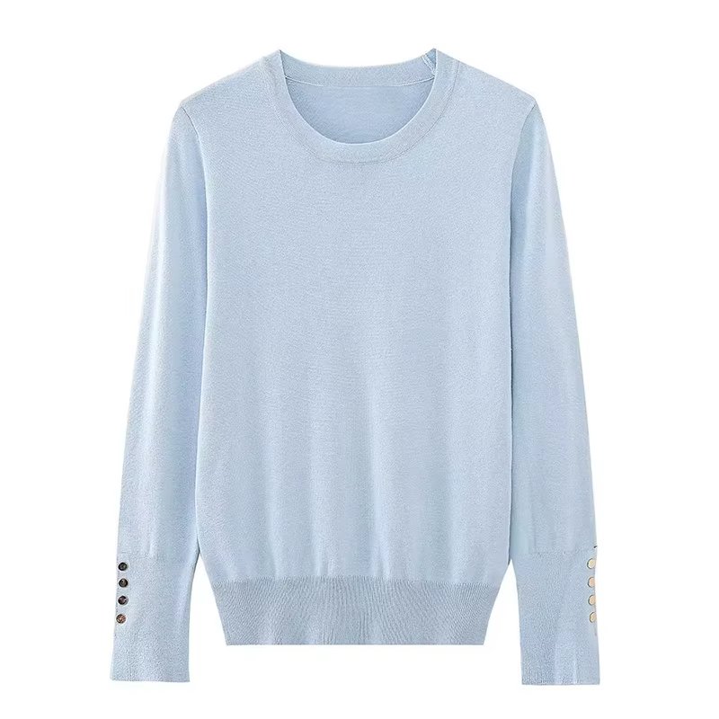 YENKYE automne femmes solide col rond à manches longues basique tricot pull décontracté hauts pullov