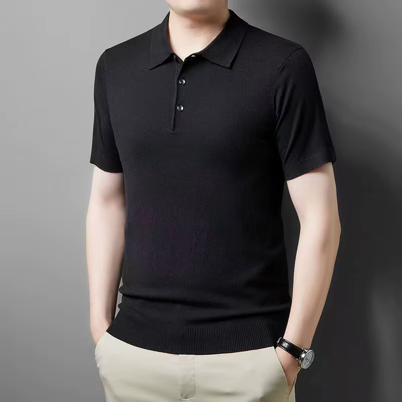 Haute qualité Ultra Fine 100% laine mérinos printemps été hommes d'affaires col Polo à manches court