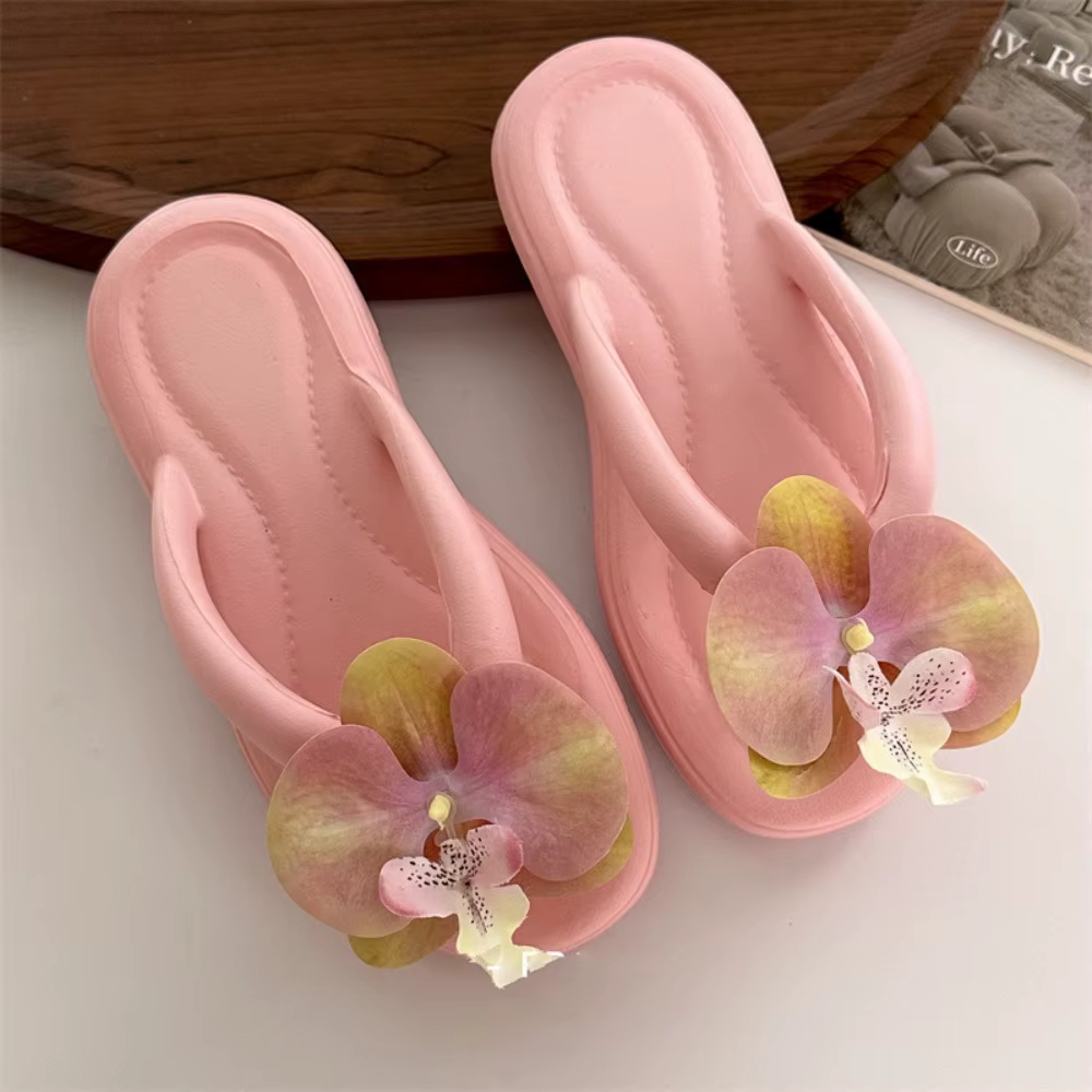 Sandales d'été mignonnes pour femme, motif papillon et orchidée, élégantes, pour la plage et les vac