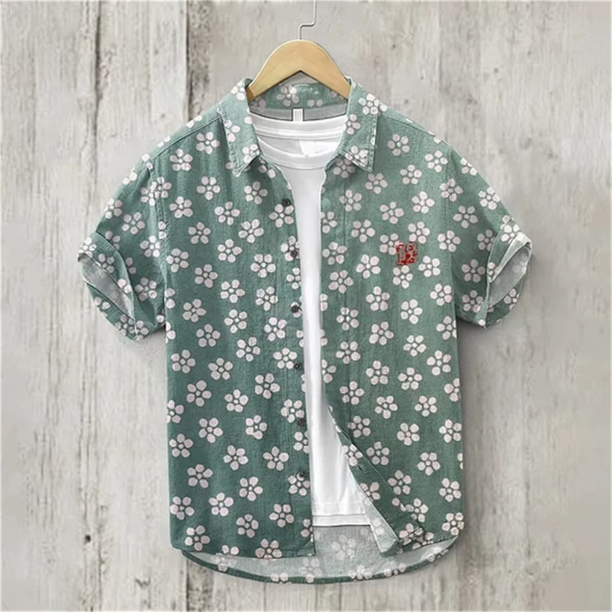Chemise en lin à manches courtes pour hommes, haut de plage, simple boutonnage, texte rétro, impress
