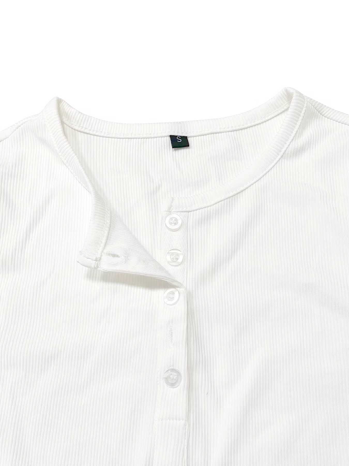 T-shirt côtelé uni à demi-bouton sur le devant pour femmes, haut tendance, coupe décontractée, t-shi
