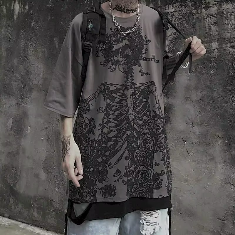 T-shirts pour hommes 2023 été Streetwear haute rue gothique crâne t-shirt ample surdimensionné à man