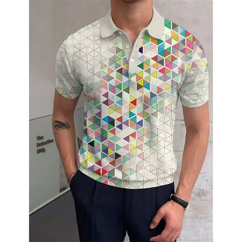 Polo graphique Icide optique pour hommes, t-shirts College 3D géométriques, haut à revers décontract