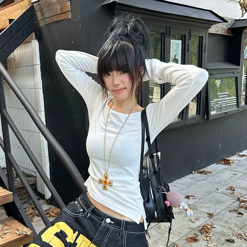 Tonngirls américain rétro imprimé T-shirt femmes à manches longues bouton graphique hauts Y2k hauts