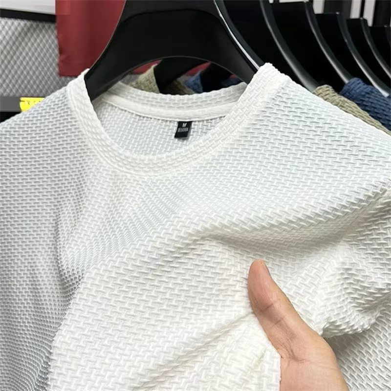 T-shirt d'été à manches courtes et col rond pour hommes, surdimensionné, résistant aux rides, haut r