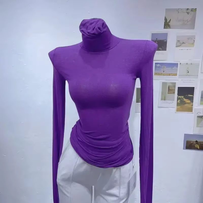 Gros Sexy Base Slim t-shirts tas col femmes automne haute résistance haut serré à manches longues co