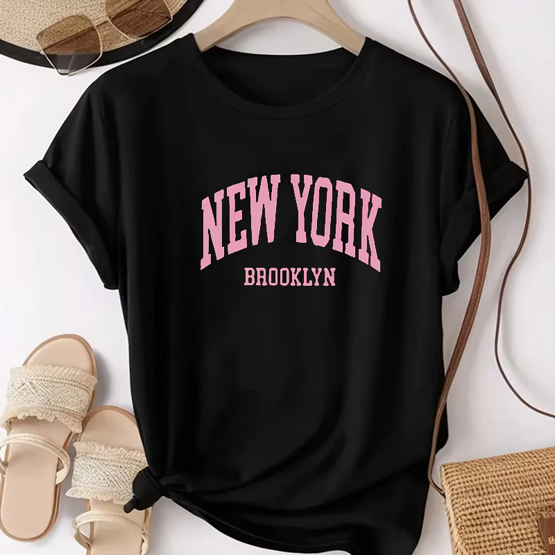 T-shirt tendance pour femme, nouvelle collection été, imprimé lettres York Brooklyn, manches courtes