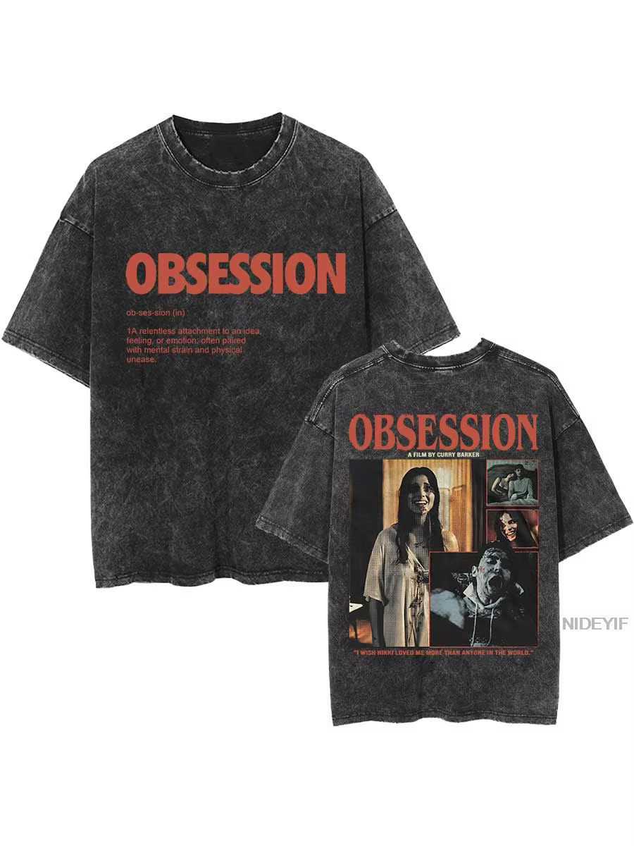 T-shirt surdimensionné Obsession Horror Movie, 100% coton, vintage, lavé, pour hommes et femmes, str
