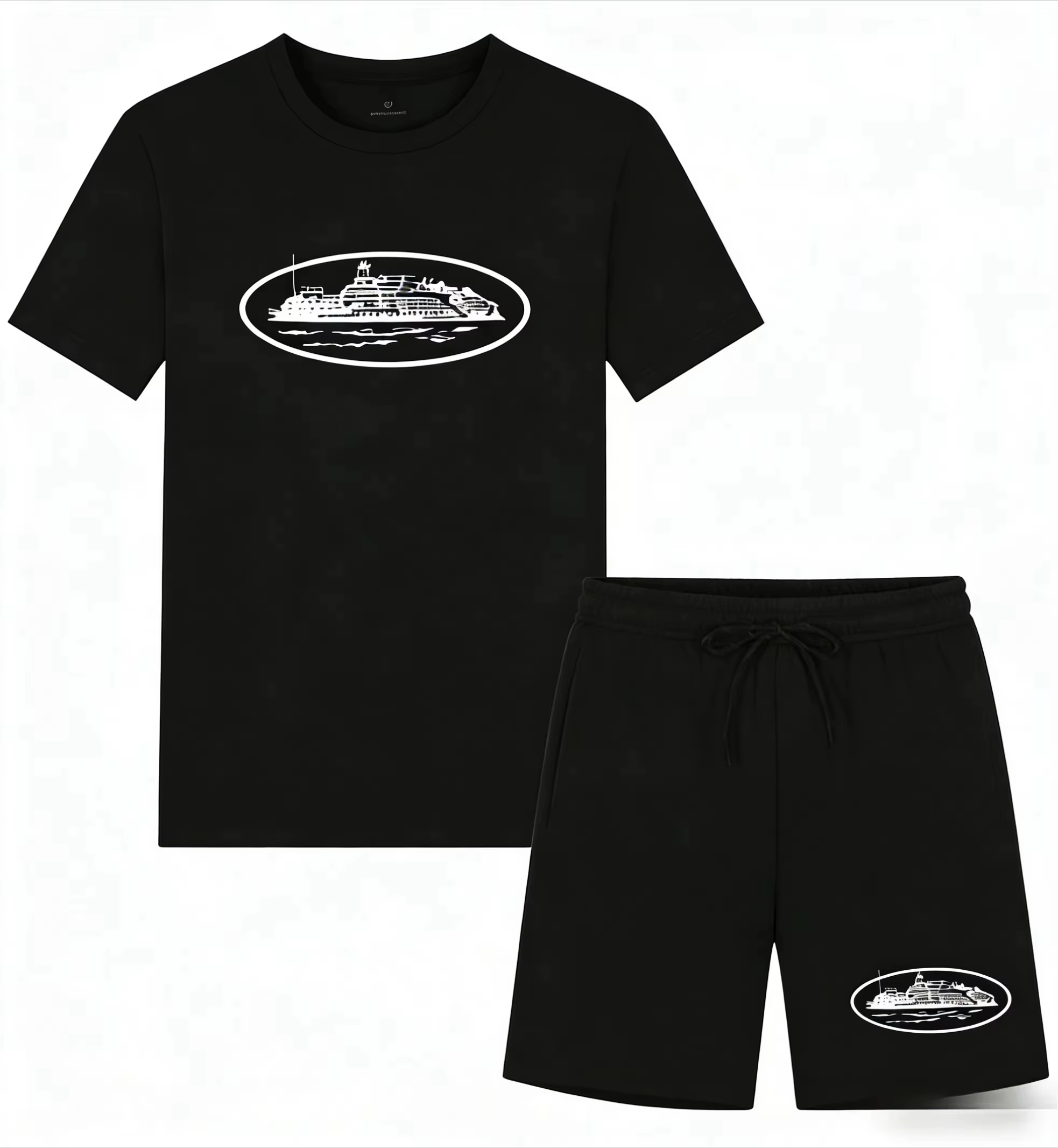 Nouvelle collection été 2026 : Ensemble décontracté deux pièces imprimé bateau, t-shirt et short amp