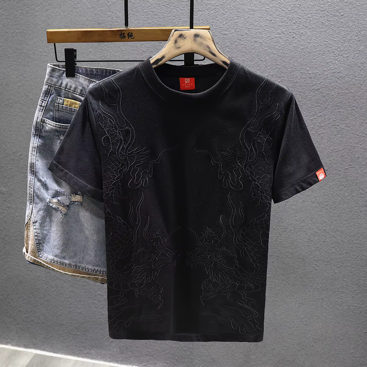 T-shirt manches courtes brodé de Style chinois pour hommes, haut polyvalent décontracté d'été