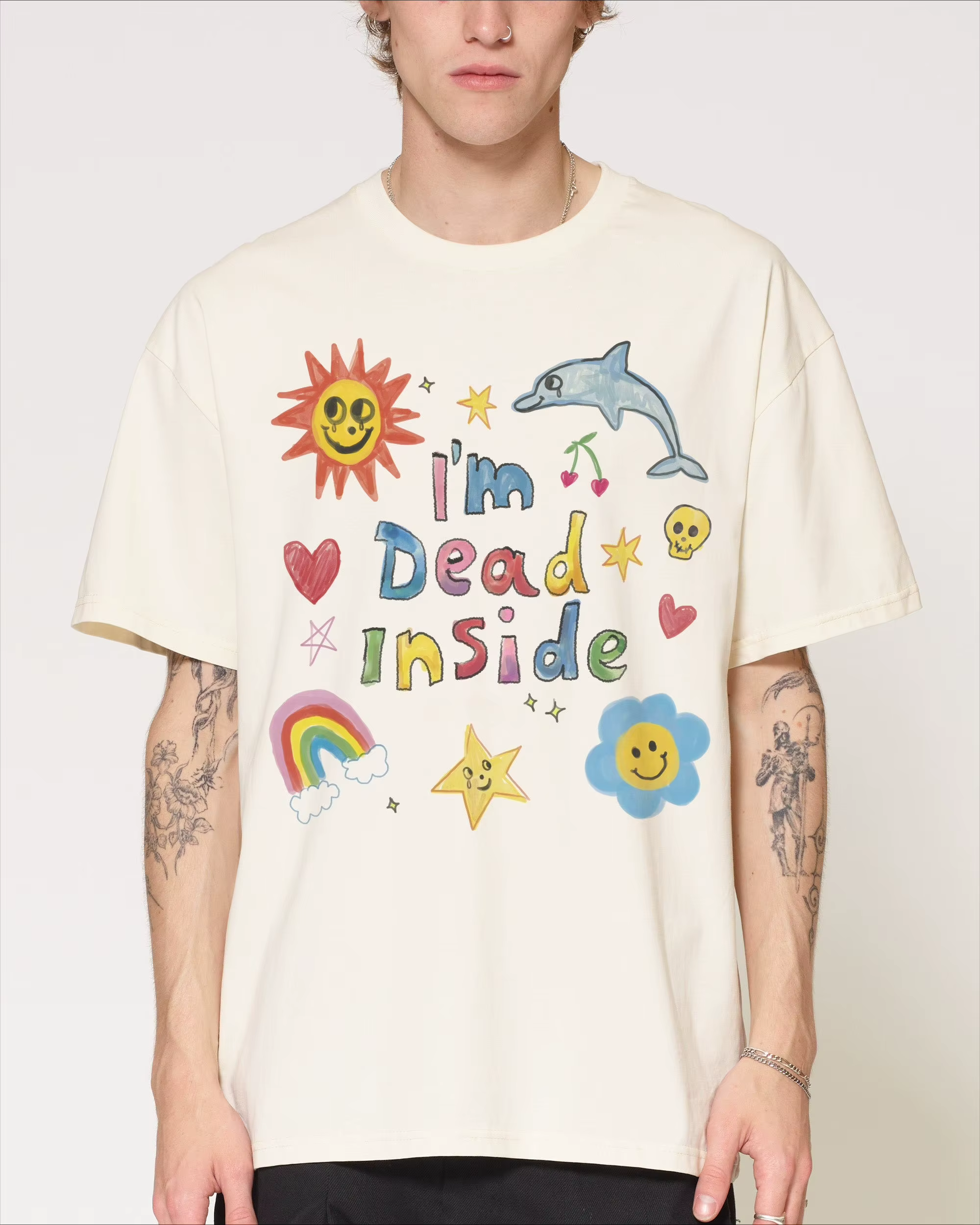 T-shirt « I'm Dead Inside » pour hommes et femmes, motif doodle mignon, coloré, joyeux et triste, st
