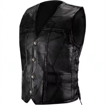 Gilets de motard en cuir de mouton pour hommes, gilet de motard en Faux cuir, col en v, sans manches