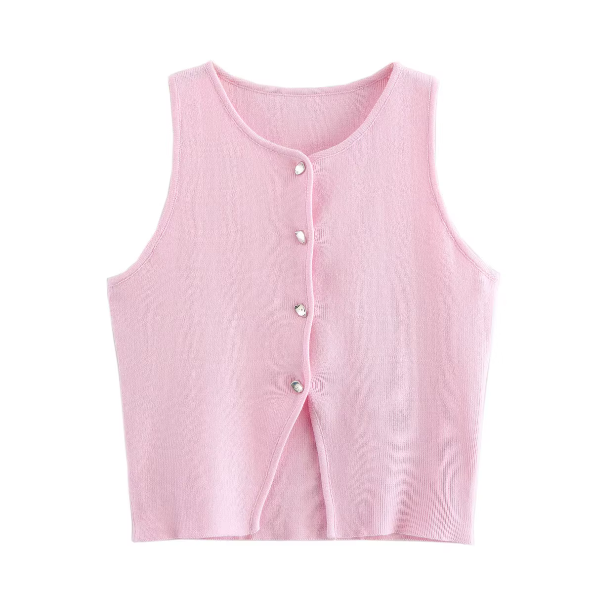 MUJER rose tricot sans manches gilet femmes recadrée pull gilet haut femmes jaune bouton gilets femm