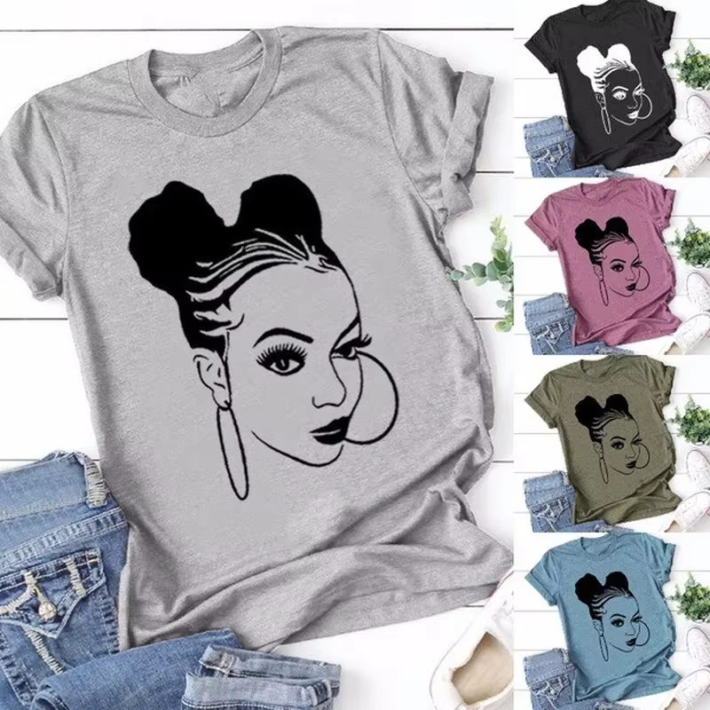Fille africaine imprimer t-shirt femmes à manches courtes col rond t-shirt ample été femmes t-shirt 
