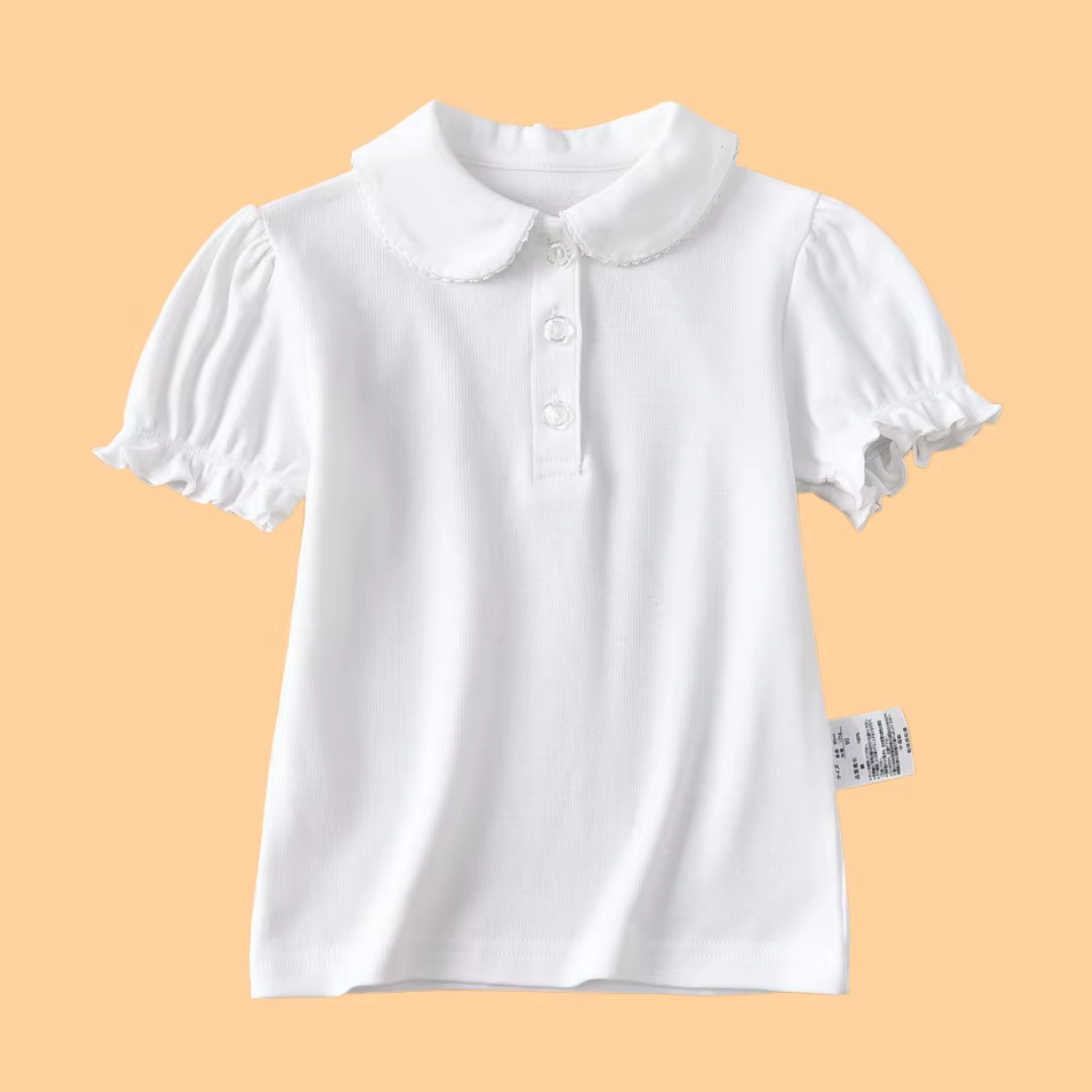 Polo en coton blanc pour filles, T-shirt ample et respirant pour enfants, vêtements scolaires, taill