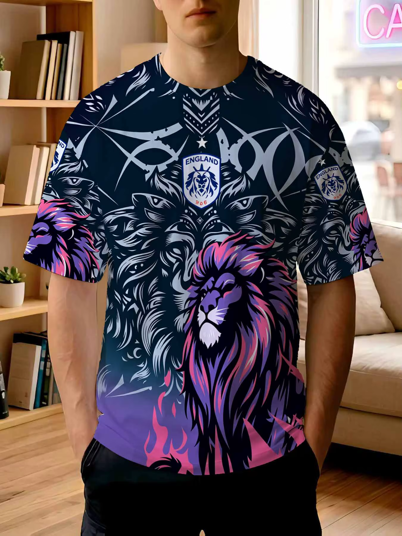Nouveau T-shirt imprimé 2026 Lion d'Angleterre pour homme – Culture football, style urbain, coupe dé