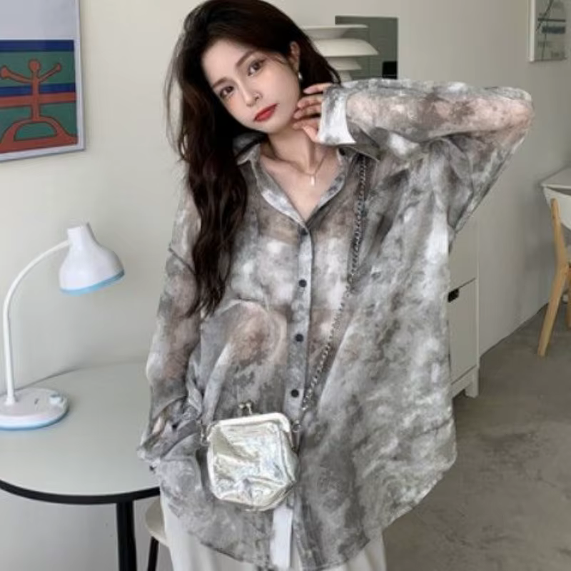 Tie Dye Chemises Femmes Lâche Crème Solaire Vintage D'été Respirant Élégant Mode Femme Mince Décontr