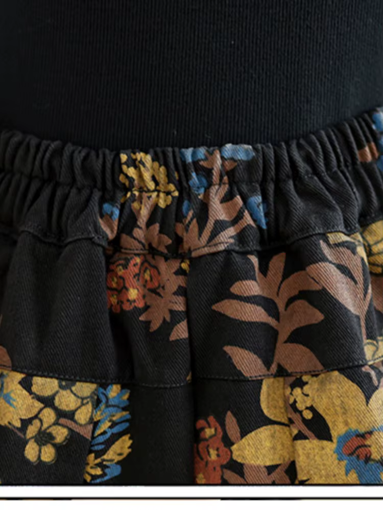 Jean rétro automne fleur imprimé fleuri mode élastique taille haute dames pantalon surdimensionné lo