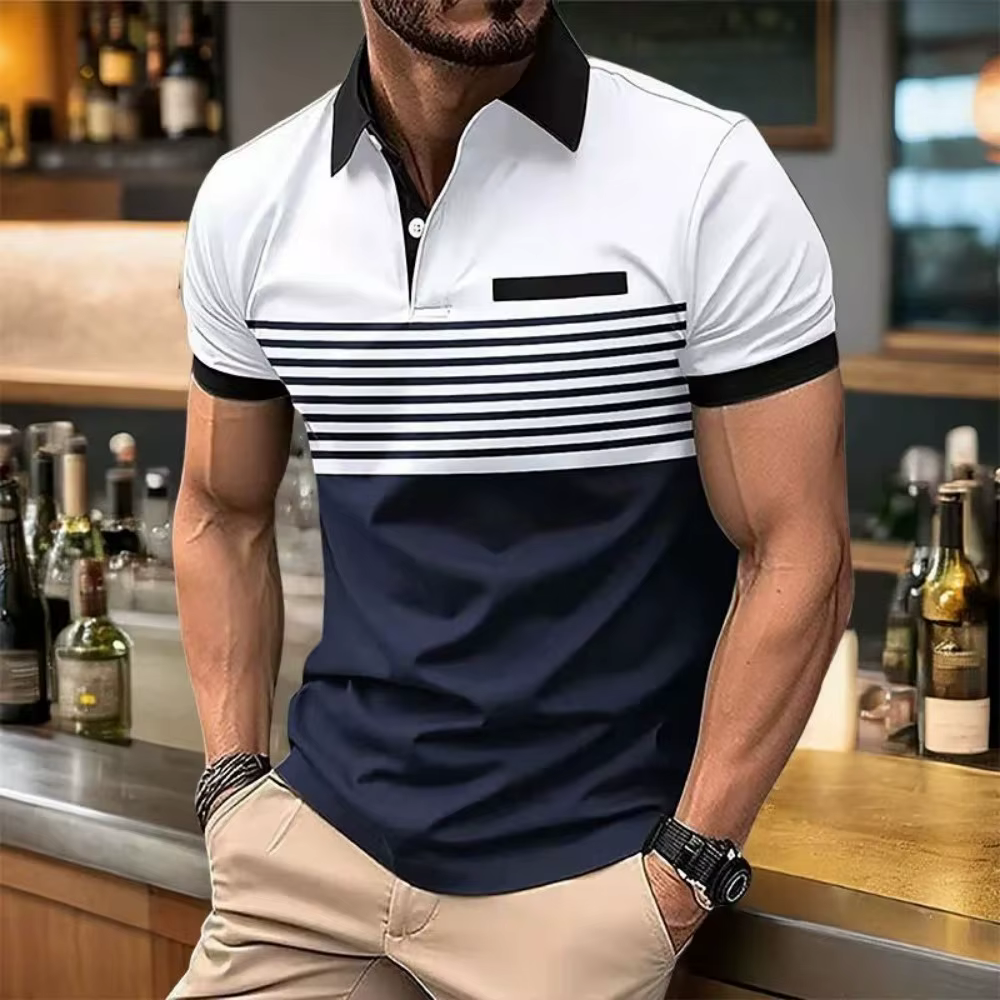 Polo d'été pour hommes européens et américains, imprimé rayé, confortable et respirant, haut décontr