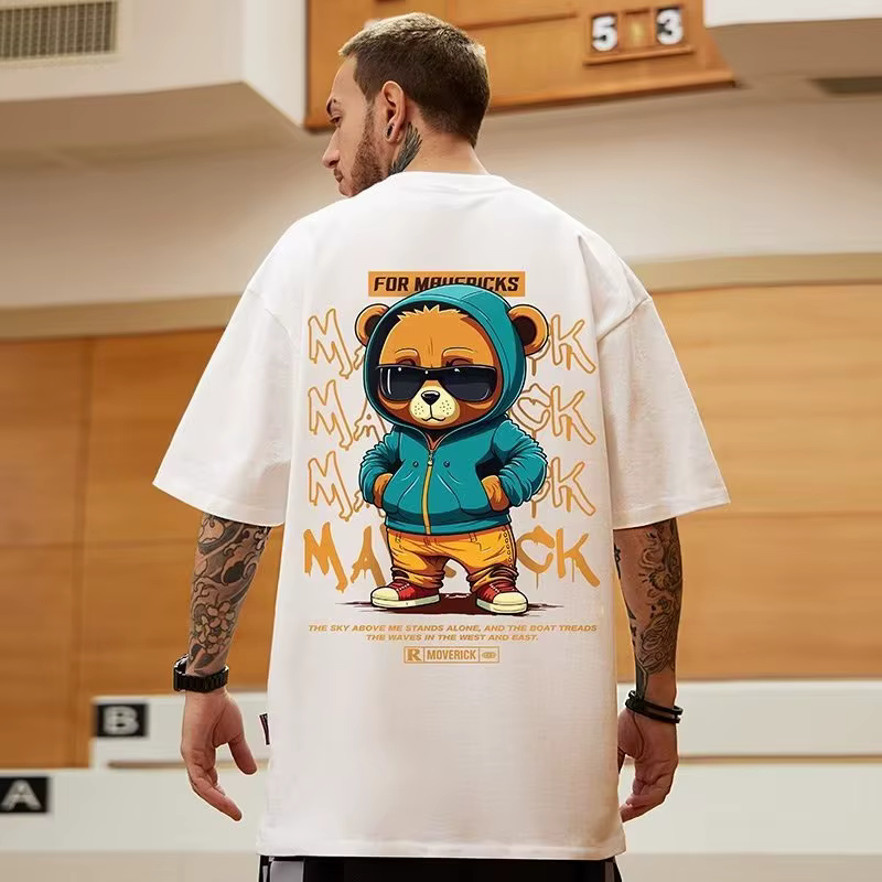 M-8XL hommes T-Shirt surdimensionné ample mode américaine Vintage lunettes de soleil ours imprimé T-
