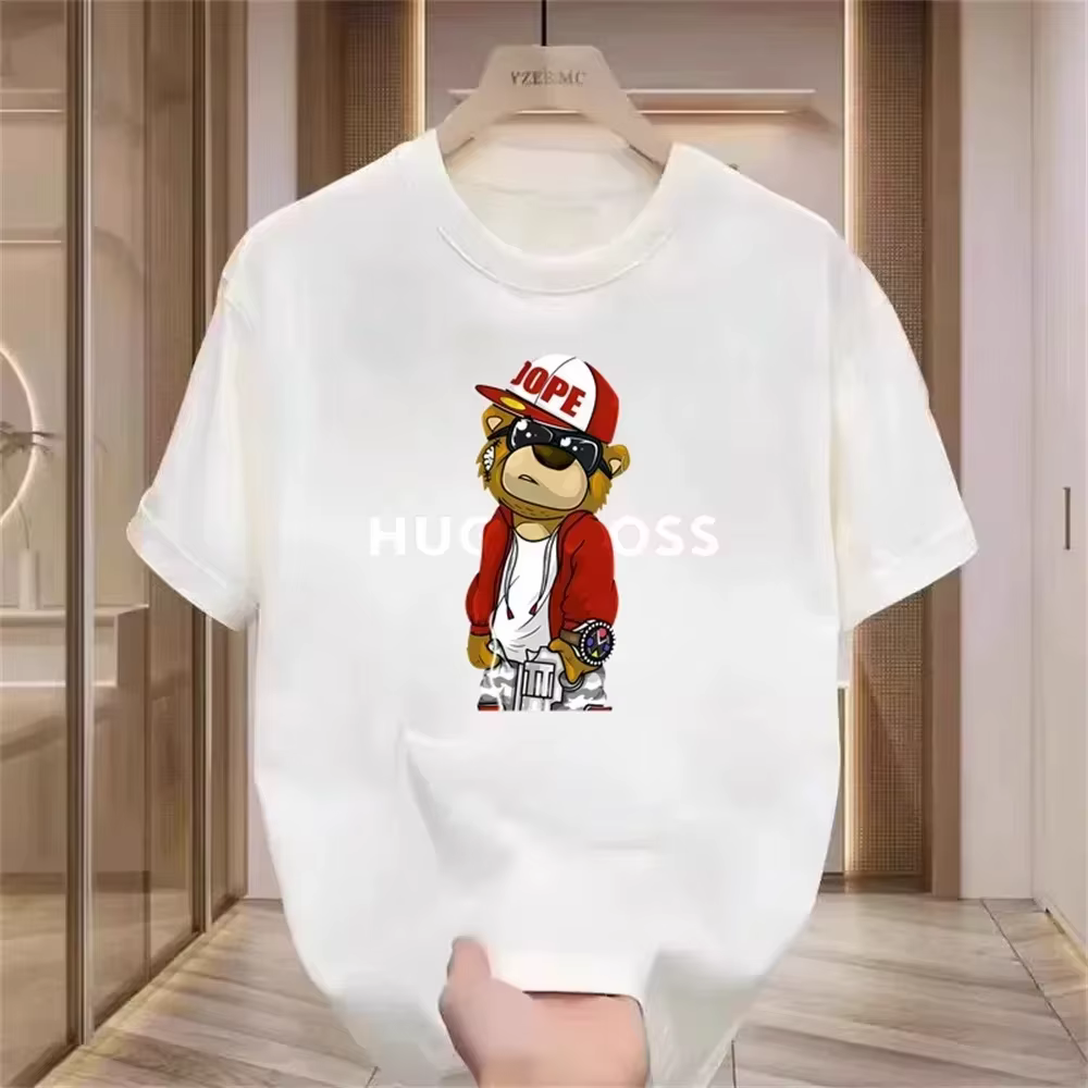 T-shirt pour homme à imprimé ours mignon de marque de luxe, T-shirt graphique tendance pour femme, v