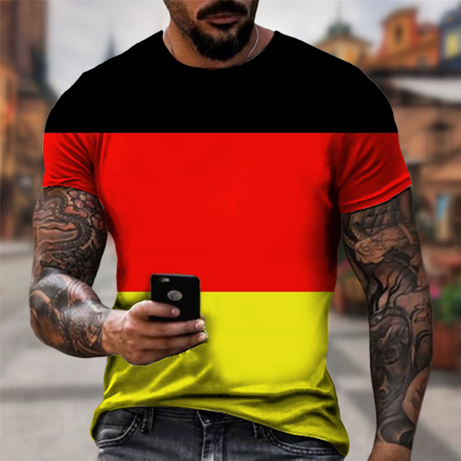 T-shirt imprimé à col rond pour hommes, sensation allemande, streetwear cool, vêtements d'été
