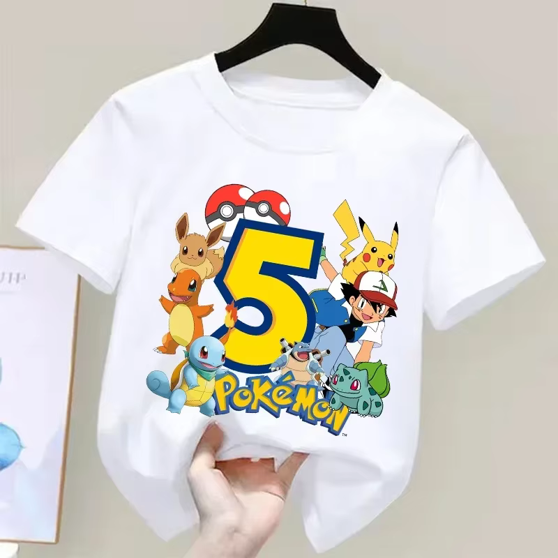 Pokemons Pikachu enfants t-shirts anniversaire numéro 1-9 imprimé t-shirt garçons filles été décontr
