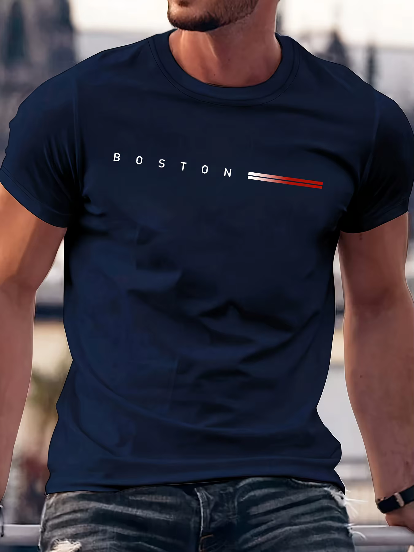 T-shirt décontracté pour homme 100 % coton, coupe slim, col rond, manches courtes, imprimé lettres c