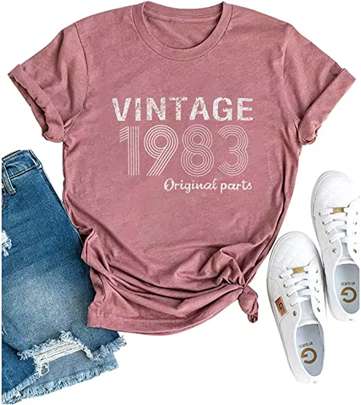 T-Shirt Vintage pour Femme, Haut Décontracté avec Citation Graphique, Vêtement de ixd'Anniversaire R