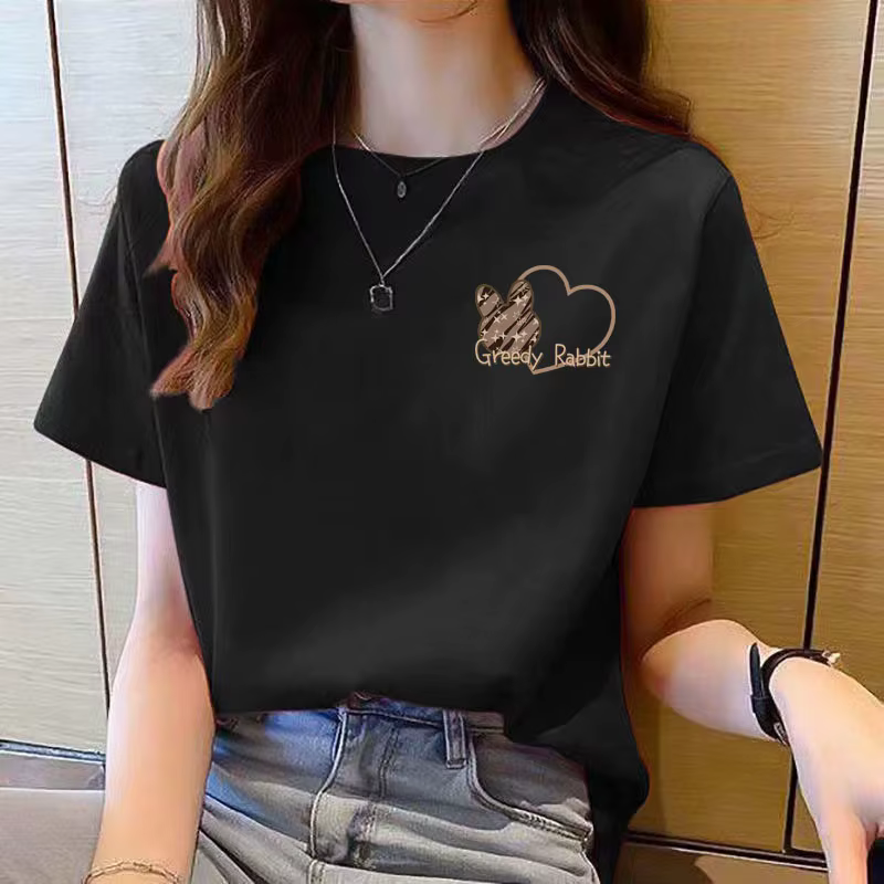 T-shirt à manches courtes pour femmes, col rond, mode coréenne, dessin animé, nouveau