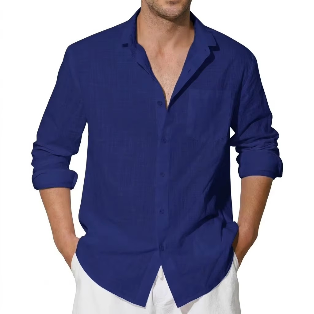Chemises en coton à manches longues pour hommes, T-shirts de luxe en lin respirants et élégants, Che